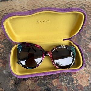 GUCCI Sunglasses GG0325S Women’s Rainbow Striped Glitter Logo W Purple Case